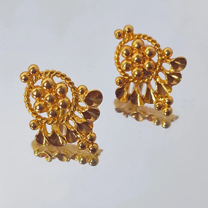 Pair of gold plated earrings on a white background