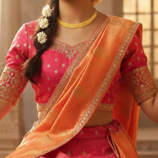 Traditional Kerala Kasavu inspired gold-plated necklace worn in festive occasion