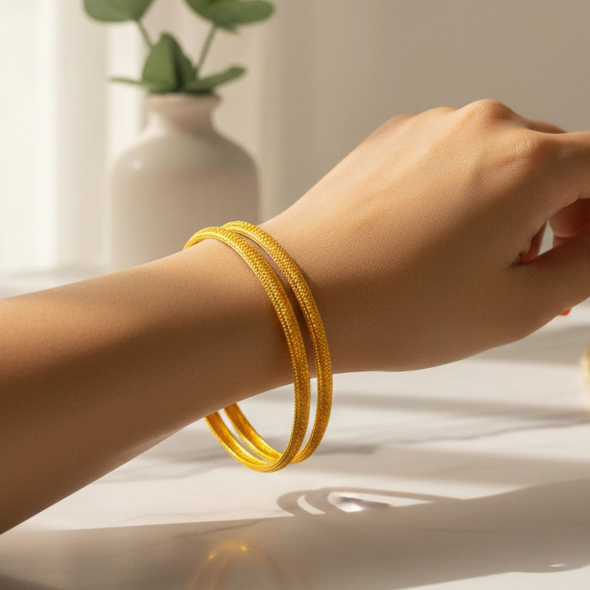 Texture Bangles Gold Plated Micro Textured Classic Bangles - Timeless Traditional Eleg ...