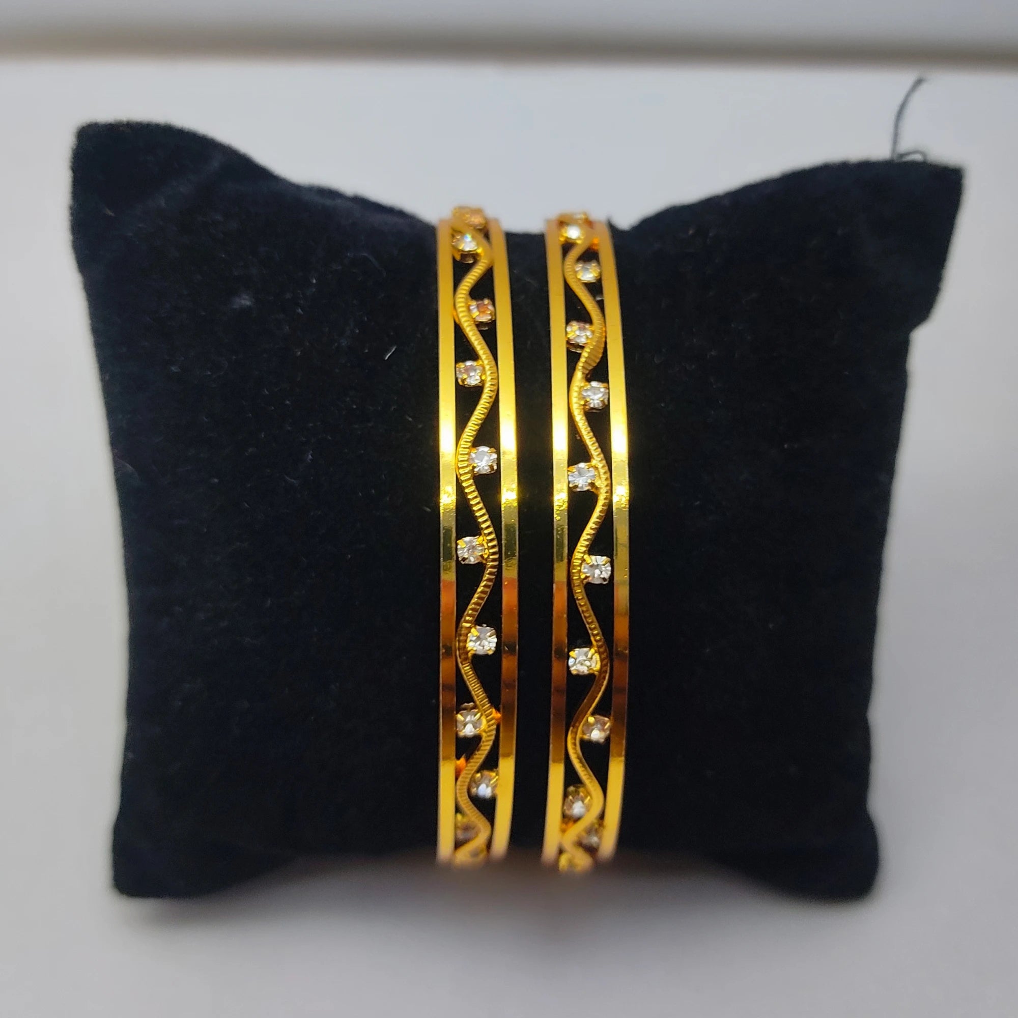 Gold Plated Traditional Wave Pattern CZ Stone Bangles - Pair of Bangle ...
