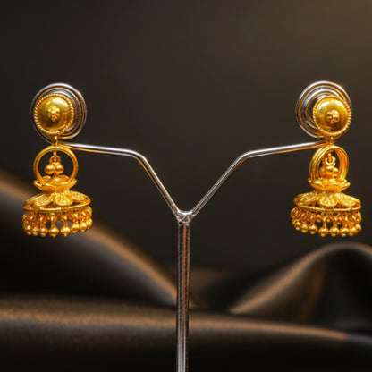 Gold plated earrings on a dark background