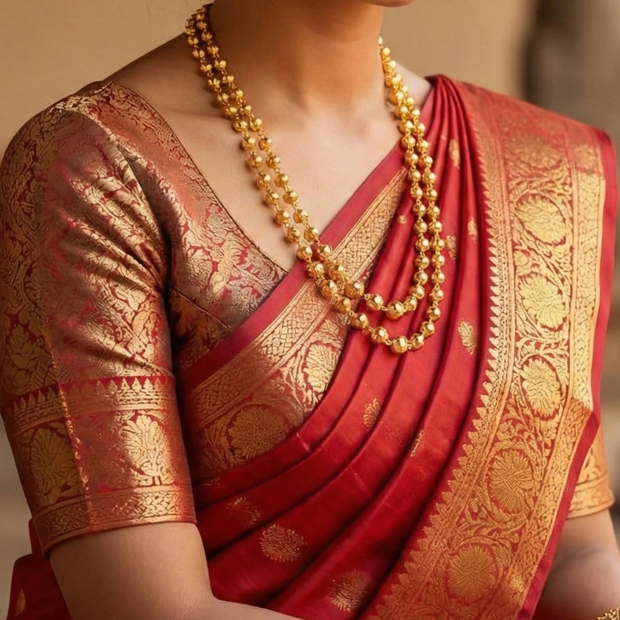 Traditional Gold Plated 2 Layered Gundu/Gundla/Bead Necklace - Stateme ...